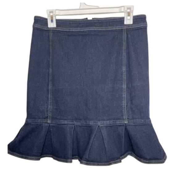 Ann Taylor Fishtail Denim Mini Skirt Size 8 Fairy Romantic Jean Skirt Dark Wash - Picture 1 of 10